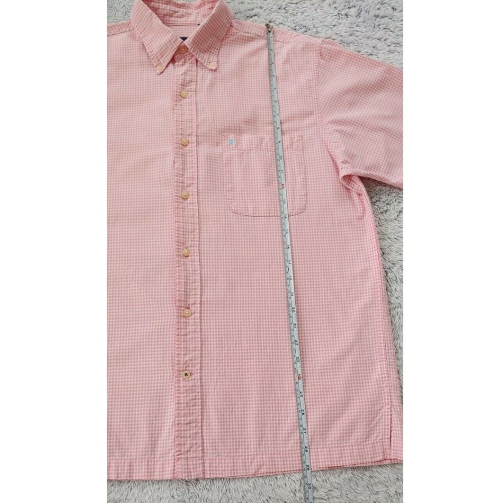 Izod MEDIUM Bundle of 2 Button Up Short Sleeve Men Pink Shirts Striped & Plaid - Picture 11 of 12
